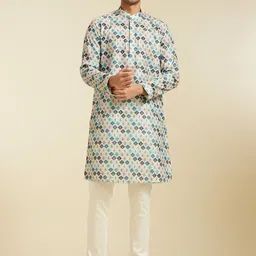 Diwas by Manyavar Geometric Printed Mandarin Collar Straight Kurta-image-93