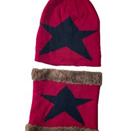 MOMISY Kids Winter Cap With Neck Warmer Big Star design Wine Red - Circumference 38 Cm-image-27