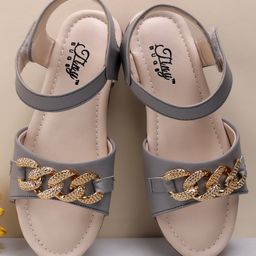 Tiny Bugs Loop Chain Embellished Solid Sandals - Grey-image-23