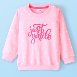 Babyhug 100% Cotton Full Sleeves Sweatshirt with Polka Dots & Text Graphics Print - Pink-image-122