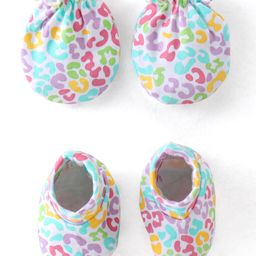 Babyhug 100% Cotton Knit Printed Mittens & Booties - Multicolor-image-29