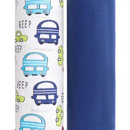 Babyhug 100% Cotton Wrapper Swaddle Car Print Pack of 2- Navy Blue & White-image-71