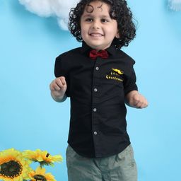 Polka Tots Full Sleeves Moustache Printed Shirt - Black-image-10