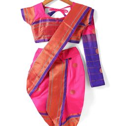 Bhartiya Paridhan Silk Nauvari Saree with Half Sleeves Zari Blouse - Dark Pink-image-69