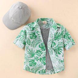 Rikidoos Full Sleeves LeavesPrinted Shirt With Attached Tee With Cap - White & Green-image-73