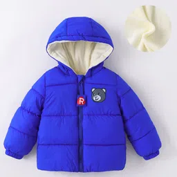 Kookie Kids Full Sleeves Padded Hooded Jacket with Quilted Design & Bear Patch Detailing - Blue-picture-2