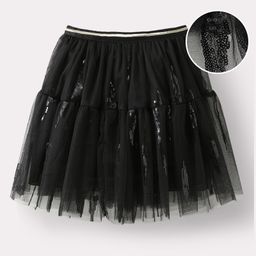 Kookie Kids Knee Length Tiered Skirt with Sequins - Black-image-27