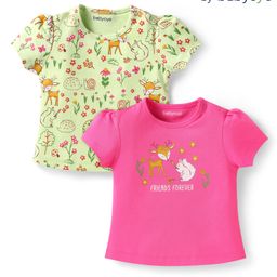 Babyoye Interlock Knit Half Sleeves Eco Jiva Finish Tops with Animal Print Pack of 2 - Dark Pink & Lime Green-picture-33