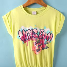 Smarty Girls Cotton Knit Half Sleeves Top with Have Fun Text Print -Limegreen-image-78