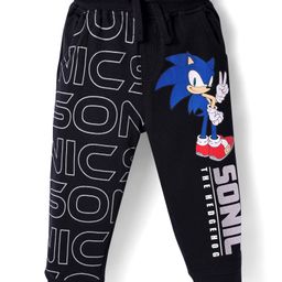 Babyhug Cotton Knit Full Length Lounge Pant with Sonic Print - Black-image-65