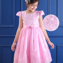 Mark & Mia Woven Cap Sleeves Party Dress With Floral Embroidery & Bow Applique - Pink-picture-31