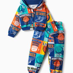 OLLINGTON ST. Cotton Basketball Printed Co-Ord Set of Full Sleeves Hoodie Sweatshirt & Joggers - Multicolor-image-92