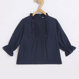 Chuppan Chupai Viscose Rayon Woven Three Fourth Sleeves Pin Tuck Detailed Top - Navy Blue-image-76