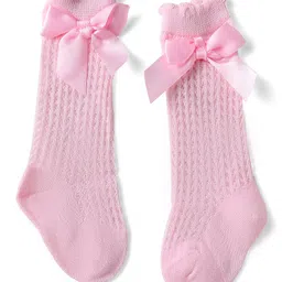 Cute Walk by Babyhug Knit Calf Length Party Socks with Bow Applique & Cable Knit Design - Pink-picture-9