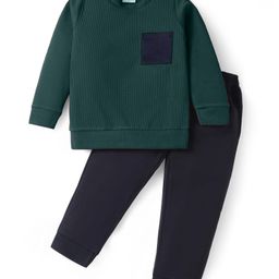 Rikidoos Full Sleeves Solid Sweatshirt With Joggers Set - Green & Navy Blue-picture-11