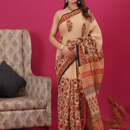 Shivanya Handicrafts Floral Pure Cotton Block Print Saree-image-79
