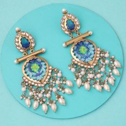 Anouk Gold-Plated Artificial Stones And Beaded Classic Shaped Drop Earrings image 4