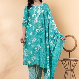 Readiprint Women Floral Printed Regular Thread Work Kurta with Trousers & With Dupatta-picture-51