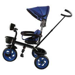 JoyRide Learn To Ride Stalwart Plug N Play Music And Light Tricycle With Safety Harness Parental Handle & Removable Canopy - Blue image 3