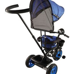 JoyRide Learn To Ride Stalwart Plug N Play Music And Light Tricycle With Safety Harness Parental Handle & Removable Canopy - Blue image 4