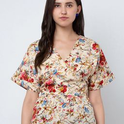 DODO & MOA Women Floral Print Short Sleeves V-Neck Wrap Top-image-92