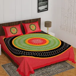 Myntra Elegant Homes Red & Black Floral 144 TC Queen Bedsheet with 2 Pillow Covers-image-80