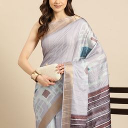 Silk Land Abstract Printed Zari Block Print Saree-11