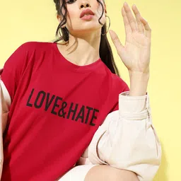 HERENOW Women Red Typography Talking Tee-image-12