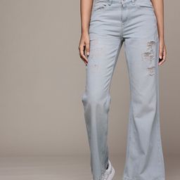 The Roadster Life Co. Women Pure Cotton Slim Flared Mildly Distressed Light Fade Jeans-picture-3