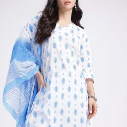 Anouk Rustic Floral Printed Straight Kurta With Trousers & Dupatta-1
