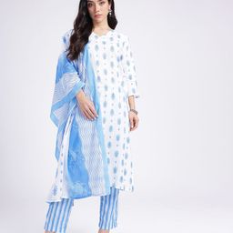 Anouk Rustic Floral Printed Straight Kurta With Trousers & Dupatta image 4