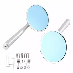 AllExtreme EXSMV01 Silver Round Rear View Side Mirrors with Adjustable Rotatable Handlebars for Royal Enfield Bullet (Set of 2 Pcs) image 4