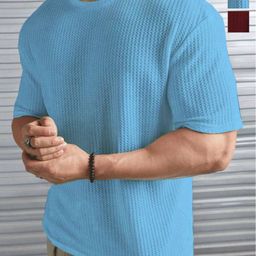 HUSHBUCKS Men Pack Of 2 Self Design Round Neck T-shirts-picture-16