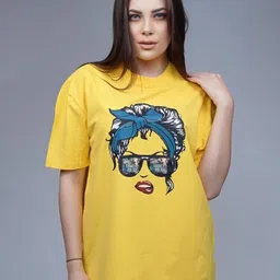 CREATIVE LINE Women Graphic Printed Round Neck Cotton Oversized T-shirt-image-4