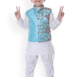 BAESD Boys Mandarin Collar Sequinned Straight Kurta With Churidar & Nehru Jacket-30
