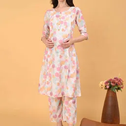 GOLDSTROMS Women Floral Printed Maternity Kurta with Trousers-picture-37