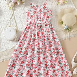 White World Girls Floral Print Fit & Flare Maxi Dress-image-93