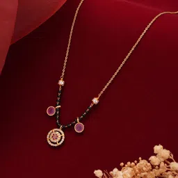 Aadvik Designs Gold-Plated Artificial Stones Studded & Beaded Mangalsutra-29