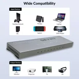 SETMI INDIA HDMI Splitter 1 Input 8 Output Ultra-Slim Supports 8K@30Hz, 4K@120Hz, 1080p@240Hz, Silver image 2