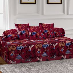 Arrabi 6 Pcs Maroon & Grey Striped Skin-Friendly Superfine Quality Diwan Set-55