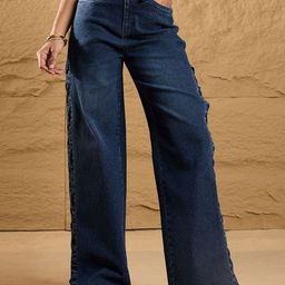 SASSAFRAS Women Straight Fit High-Rise Low Distress Stretchable Jeans-image-96