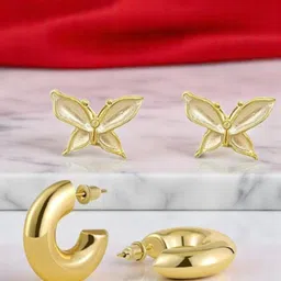 KRENOZ Set Of 2 Gold-Plated Butterfly Shaped Studs-54
