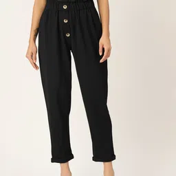 Zastraa Women Black Smart Slim Fit High-Rise Pleated Trousers-image-60
