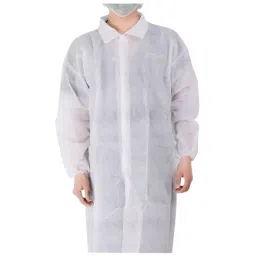Swavind Disposable Lab Coat 50 GSM Non-Woven Polypropylene White Free Size (Pack of 12)-picture-2