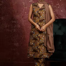 Rimeline Women Ethnic Motifs Printed Regular Pure Cotton Kurta with Trousers & With Dupatta-picture-21