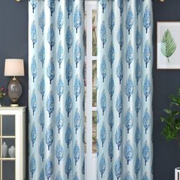 Aura Blue & Yellow Set of 2 Floral Room Darkening Door Curtain-picture-18