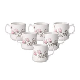 CLAY CRAFT Set of 6 White Printed Bone China Cups 180 ml Each image 2