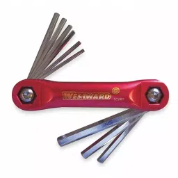 Westward Hex Key Set Alloy Steel Chrome Finish Folding Shape, 2CYB7-20