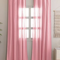 HOMEMONDE Pink Set Of 2 Cotton Sheer Door Curtains-37