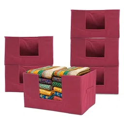 Kuber Industries Maroon 6 Pieces Non-Woven Cloth Drawer Organisers-23